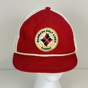 Vintage Imperial Olomana Golf Links Hawaii Red Strapback Trucker Hat 70s